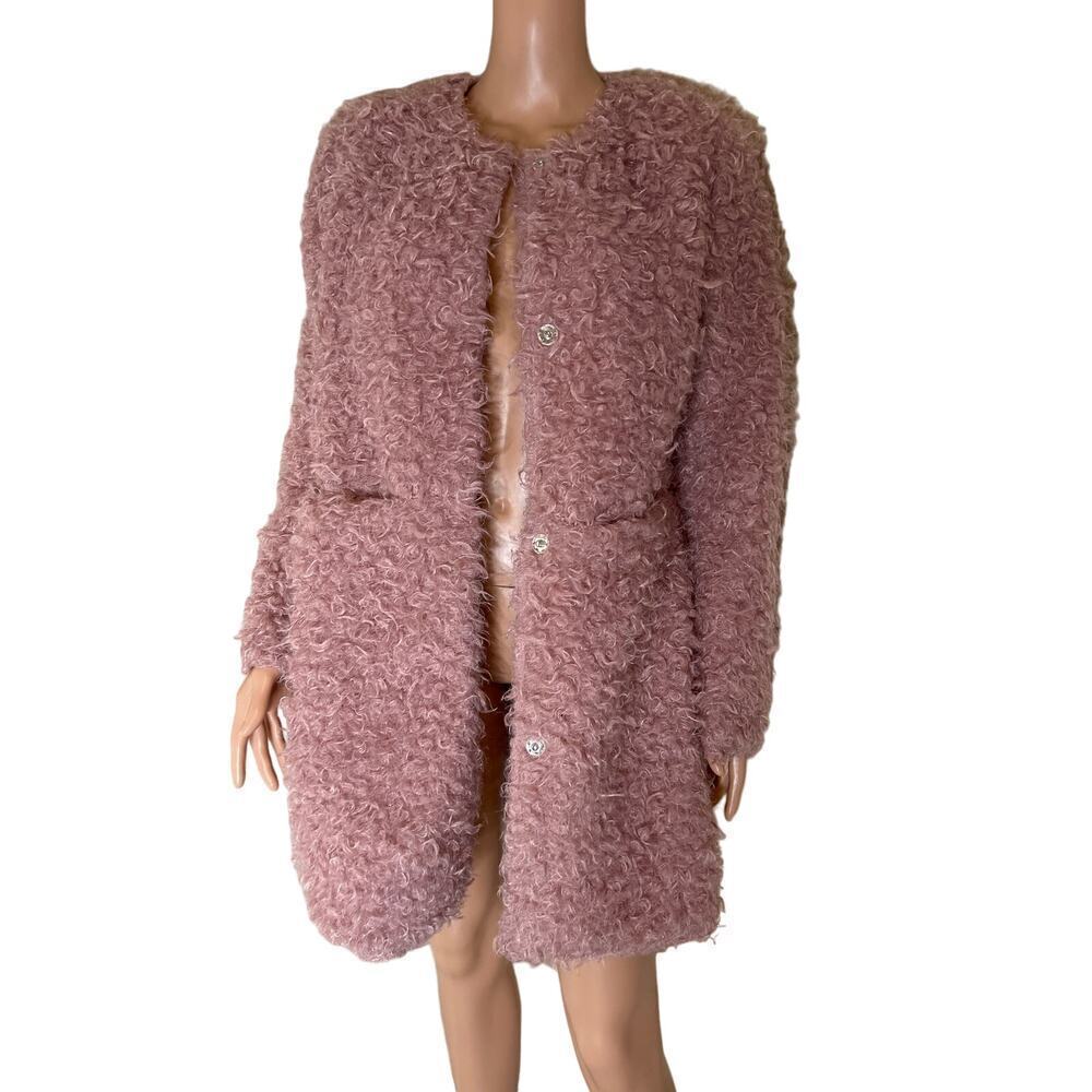 Via Spiga Reversible Curly Faux Fur Coat Lightweight reversible dusty pink curly - Picture 13 of 14